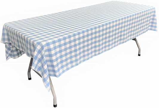 Polyester Poplin Gingham Checkered Rectangular Tablecloth (White & Light Blue,