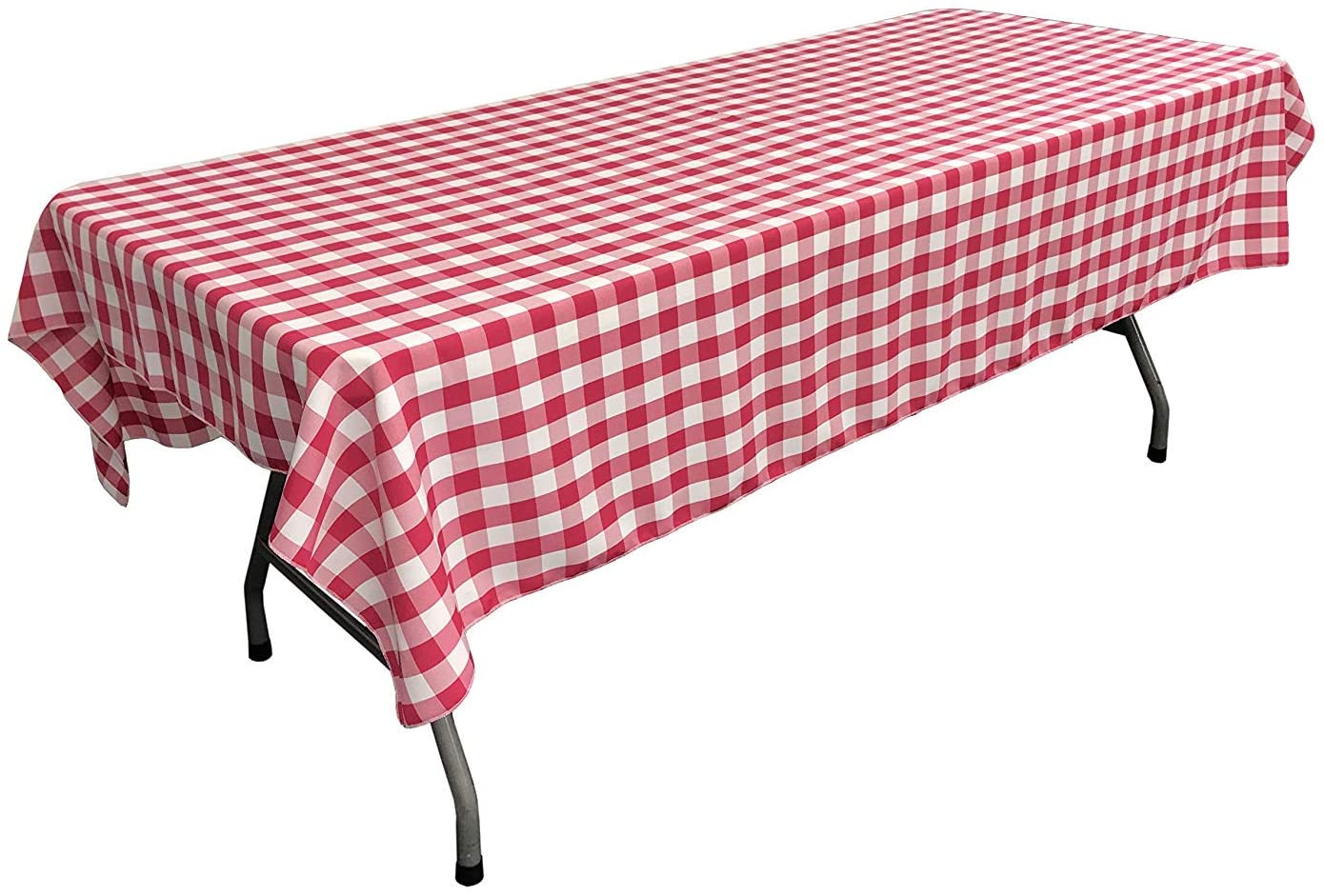 Polyester Poplin Gingham Checkered Rectangular Tablecloth (White & Fuchsia,