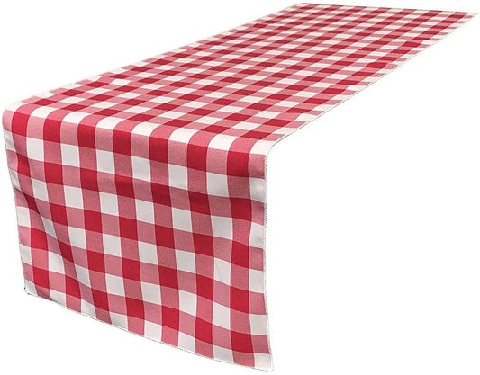 12" Wide by The Size of Your Choice, Polyester Poplin Gingham, Checkered, Plaid Table Runner (White & Fuchsia,