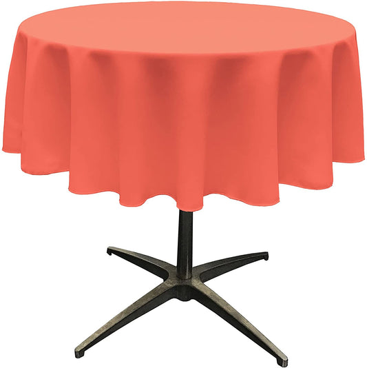 Polyester Poplin Washable Round Tablecloth, Stain and Wrinkle Resistant Table Cover Coral