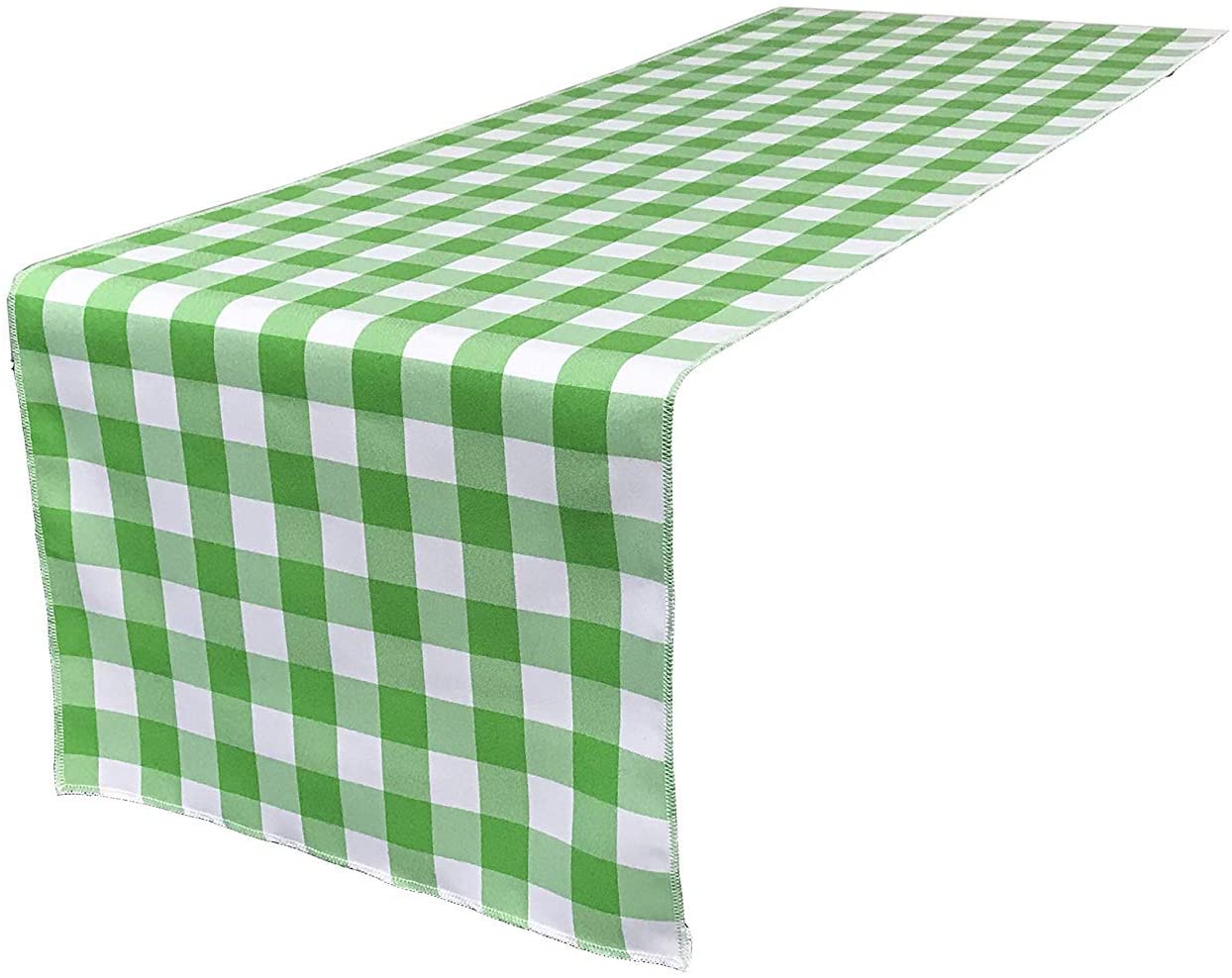12" Wide by The Size of Your Choice, Polyester Poplin Gingham, Checkered, Plaid Table Runner (White & Lime,