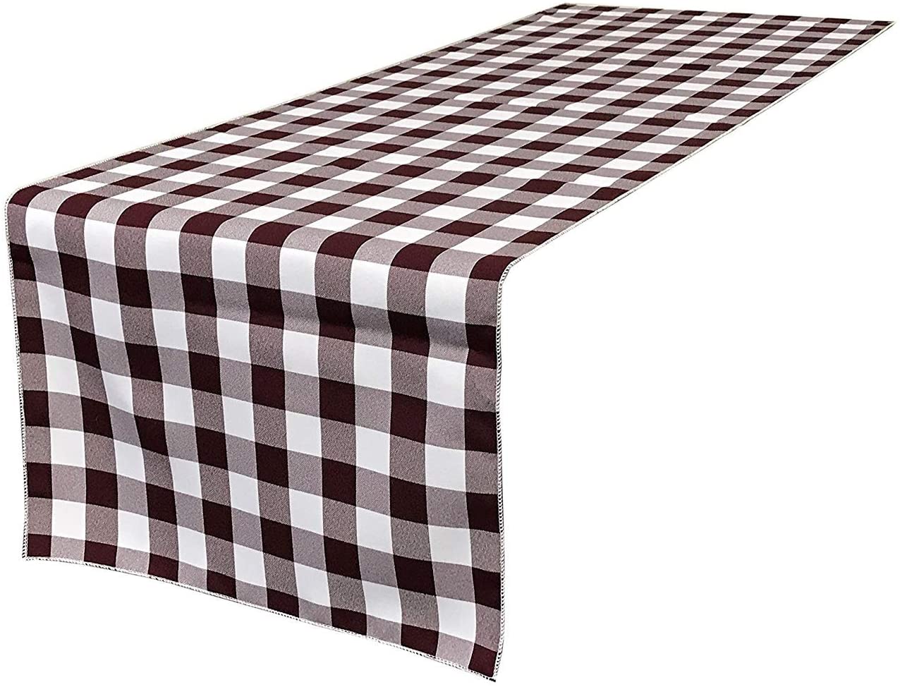 12" Wide by The Size of Your Choice, Polyester Poplin Gingham, Checkered, Plaid Table Runner (White & Burgundy,