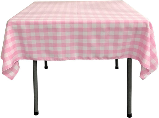 Gingham Checkered Square Tablecloth Pink and White