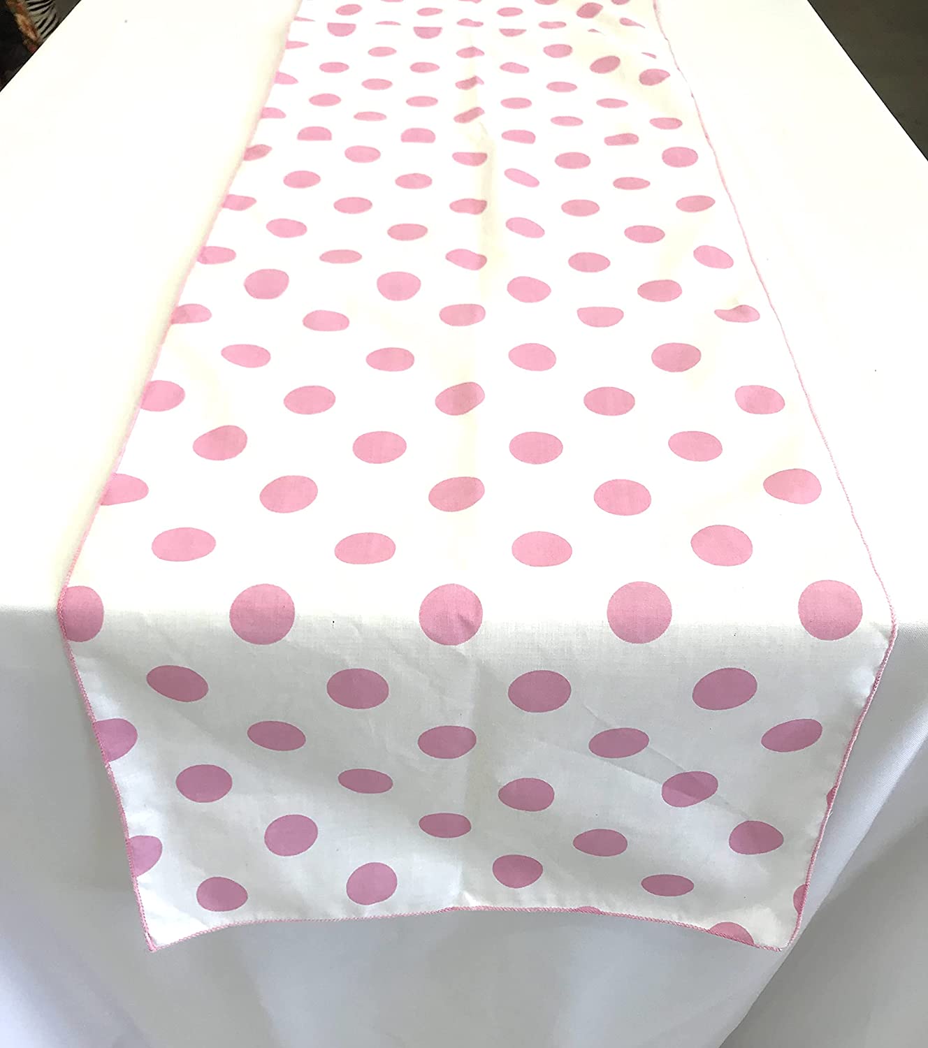 Polka Dot Print Poly Cotton Table Runner (Pink on White,