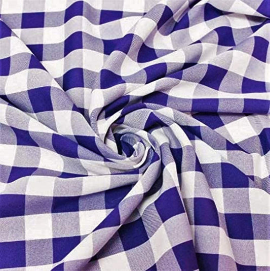 58/59" Wide 100% Polyester Poplin Gingham Checkered Fabric (Royal Blue, 1 Yard)