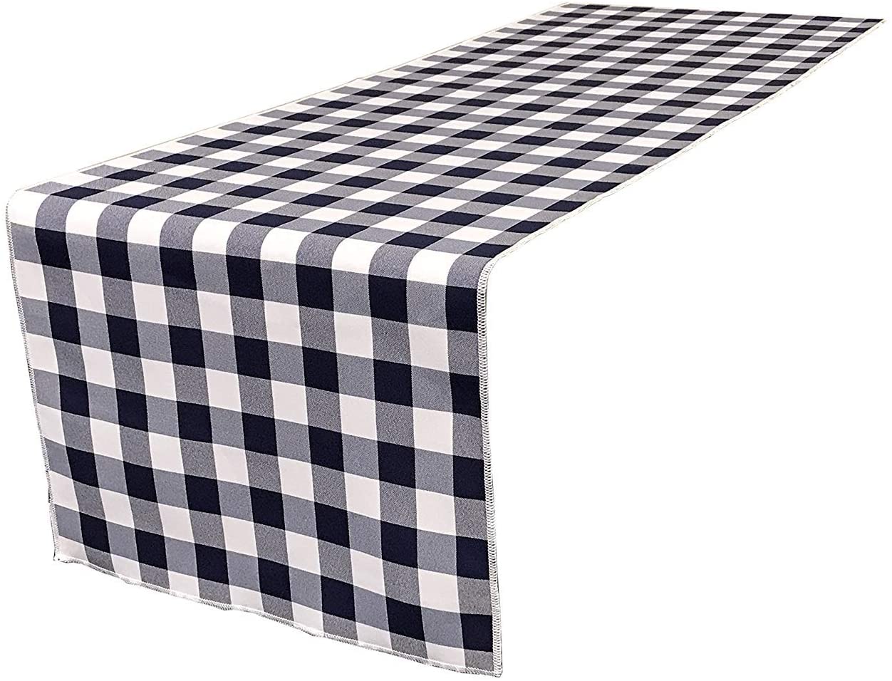 12" Wide by The Size of Your Choice, Polyester Poplin Gingham, Checkered, Plaid Table Runner (White & Navy Blue,