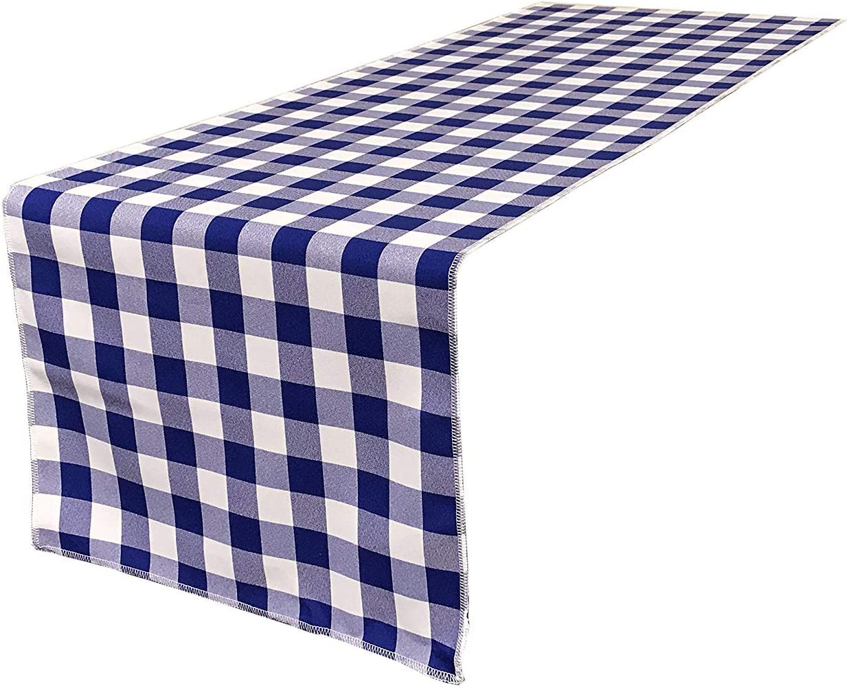 12" Wide by The Size of Your Choice, Polyester Poplin Gingham, Checkered, Plaid Table Runner (White & Royal Blue,