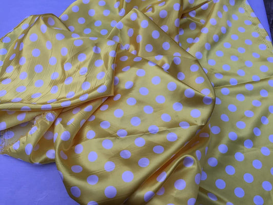 Yellow/White 1/2inch Polka Dot Soft/Silky Charmeuse Satin Fabric. By The Yard