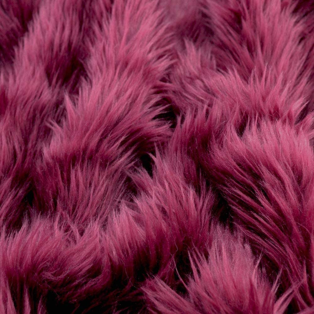 60" Wide Shaggy Faux Fur Fabric (Burgundy, 1 Yard)