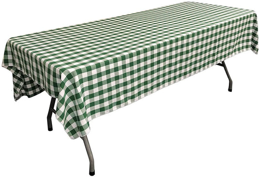 Polyester Poplin Gingham Checkered Rectangular Tablecloth (White & Hunter Green,