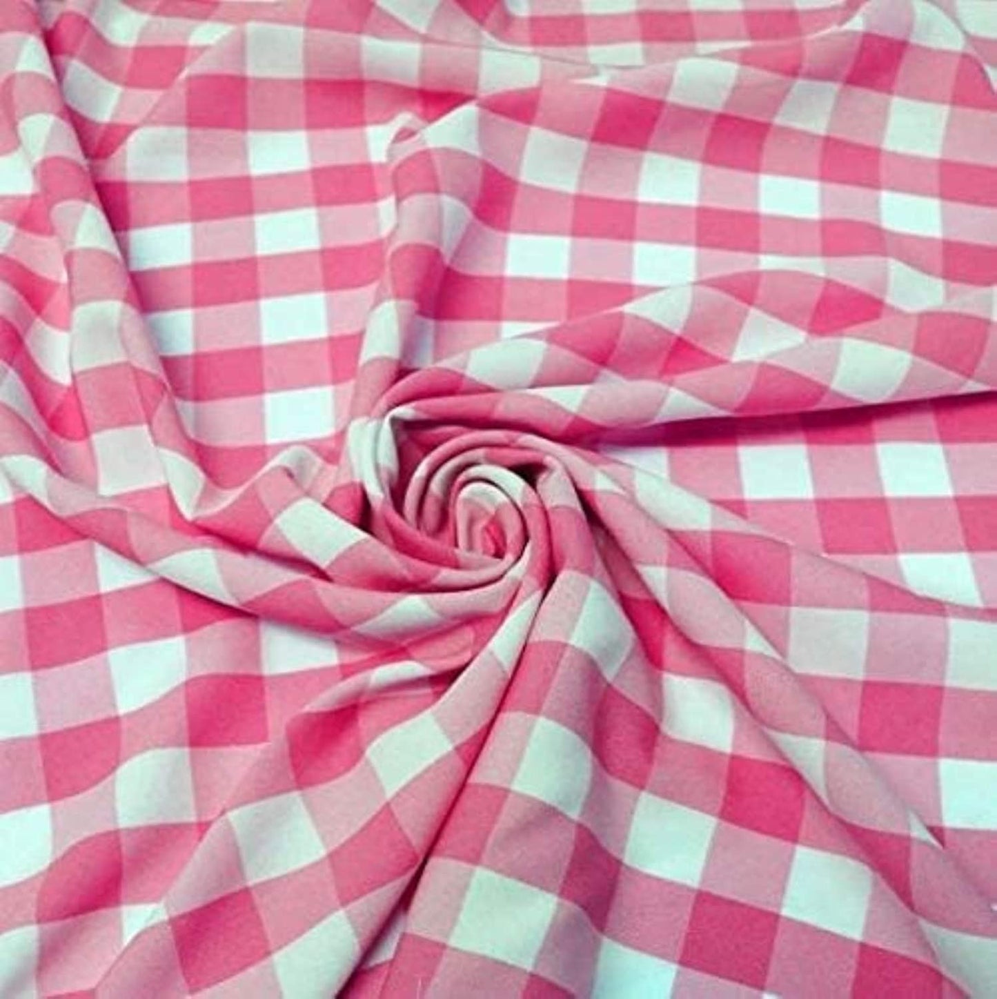 58/59" Wide 100% Polyester Poplin Gingham Checkered Fabric (Fuchsia, 1 Yard)