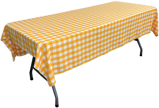 Polyester Poplin Gingham Checkered Rectangular Tablecloth (White & Dark Yellow,