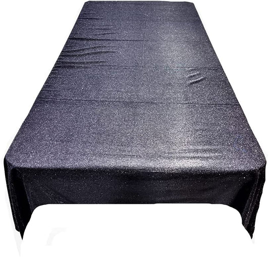 Full Covered Glitter Shimmer on Fabric Tablecloth - Wedding Party Decoration Rectangular, Black)
