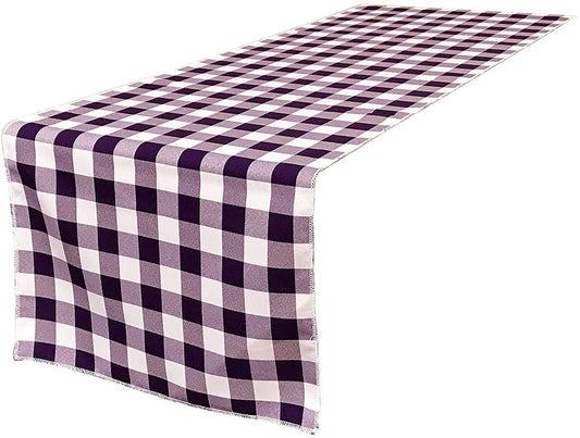 12" Wide by The Size of Your Choice, Polyester Poplin Gingham, Checkered, Plaid Table Runner (White & Purple,