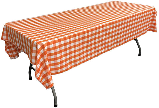 Polyester Poplin Gingham Checkered Rectangular Tablecloth (White & Orange,