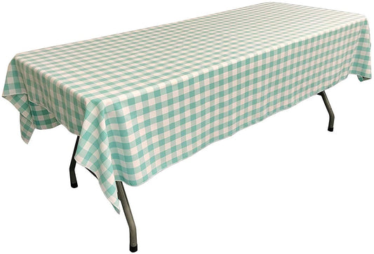 Polyester Poplin Gingham Checkered Rectangular Tablecloth (White & Aqua,