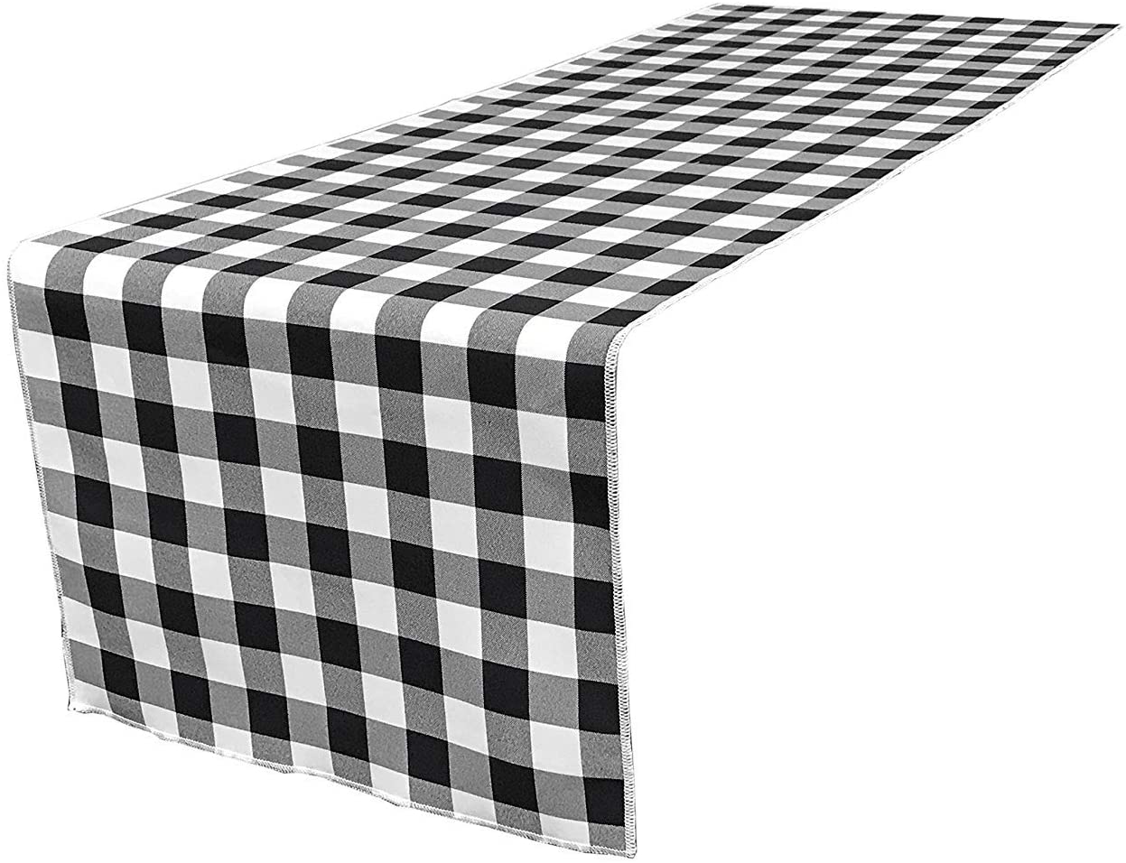 12" Wide by The Size of Your Choice, Polyester Poplin Gingham, Checkered, Plaid Table Runner (White & Black,