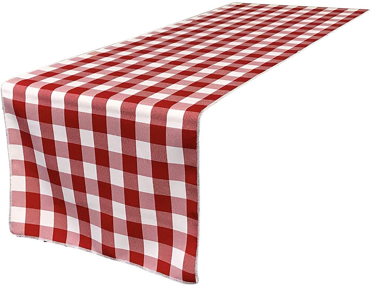 12" Wide by The Size of Your Choice, Polyester Poplin Gingham, Checkered, Plaid Table Runner (White & Red,