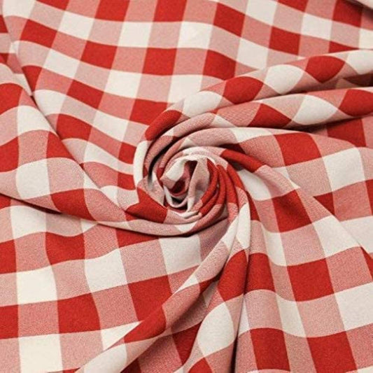58/59" Wide 100% Polyester Poplin Gingham Checkered Fabric (Red, 1 Yard)