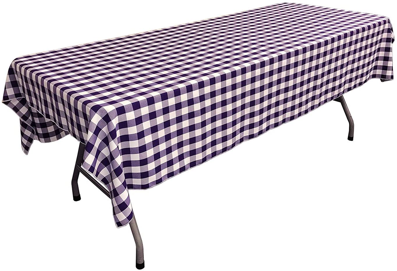Polyester Poplin Gingham Checkered Rectangular Tablecloth (White & Purple,