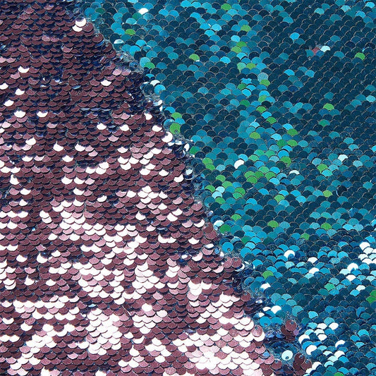 54" Wide Mermaid Flip Up Sequin Reversible Sparkly Fabric for Dress Clothing Making, Home Decor (Rose Gold & Turquoise, by The Yard)