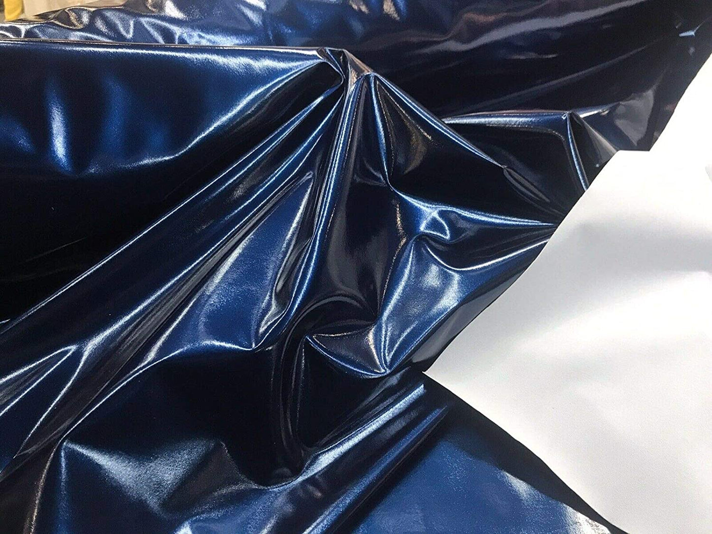 54" Wide Faux Leather Vinyl 4 Way Stretch Spandex Dance Wear Fabric by The Yard (Navy Blue, Glossy Vinyl)