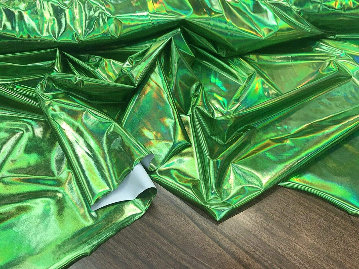 54" Wide Faux Leather Vinyl 4 Way Stretch Spandex Dance Wear Fabric by The Yard (Lime, REFRACTIVE Hologram)