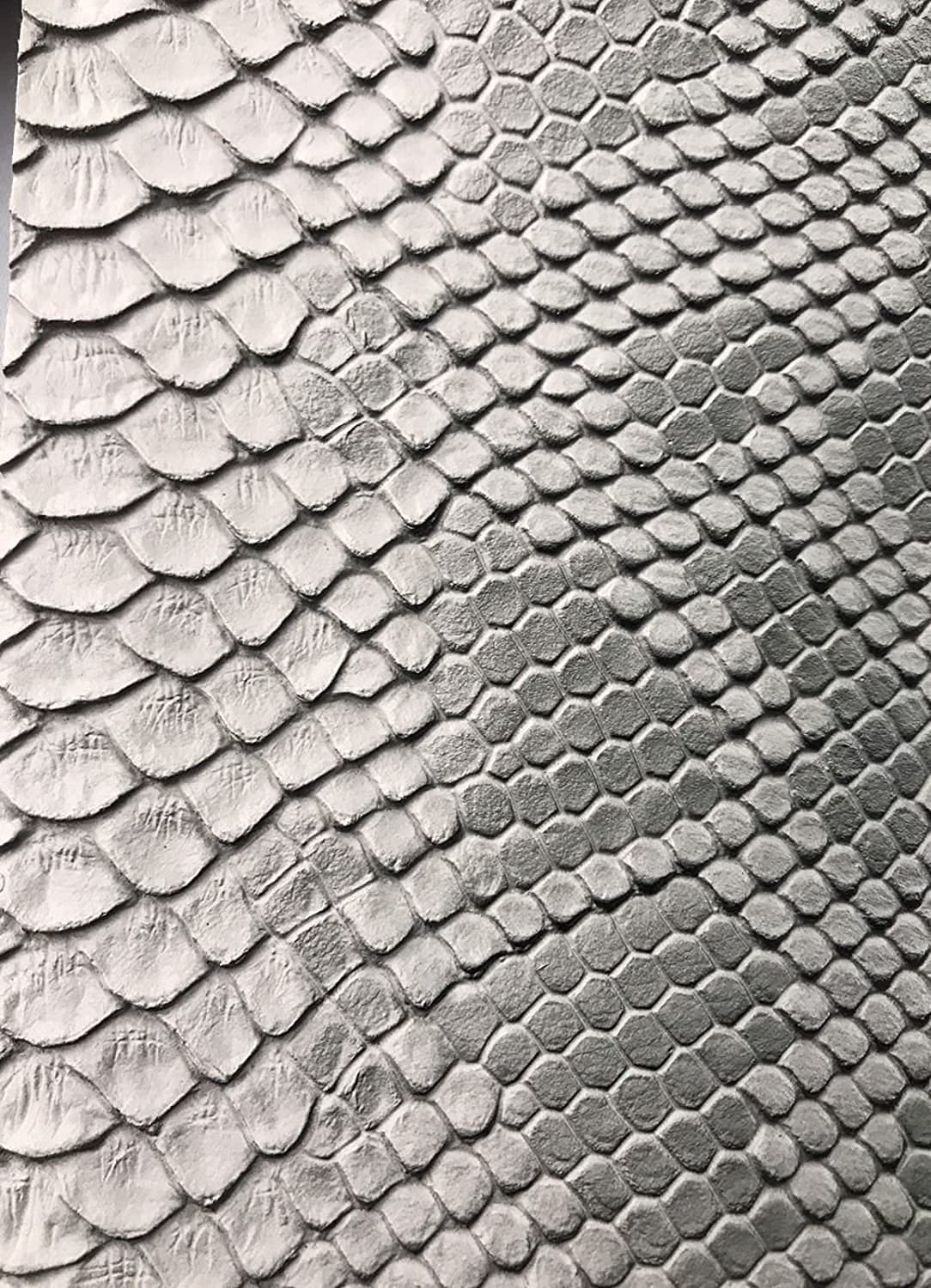 53/54" Wide Snake Fake Leather Upholstery, 3-D Viper Snake Skin Texture Faux Leather PVC Vinyl Fabric by The Yard. (1 Yard, Silver/Grey)