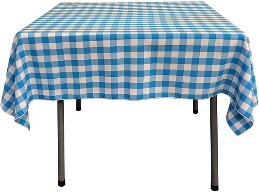 Gingham Checkered Square Tablecloth Turquoise and White