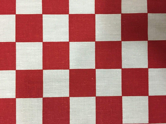 60" Wide Checkered Poly Cotton Fabric - Sold By The Yard, White & Red