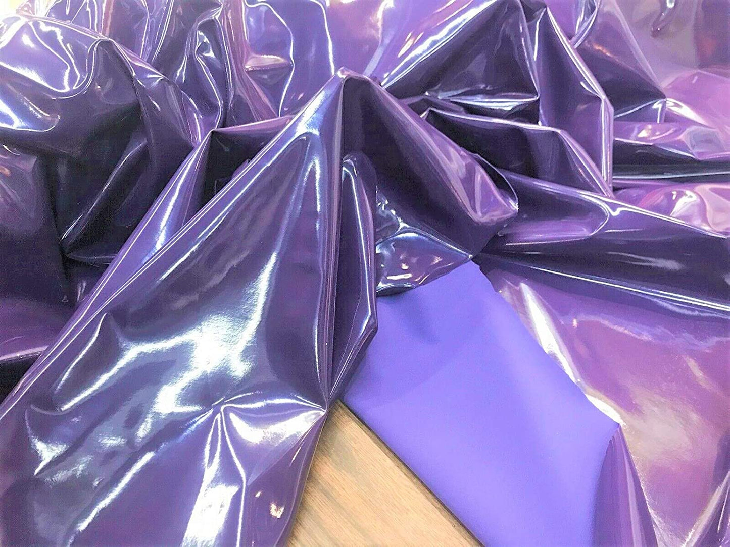 54" Wide Faux Leather Vinyl 4 Way Stretch Spandex Dance Wear Fabric by The Yard (Dark Purple, Glossy Vinyl)