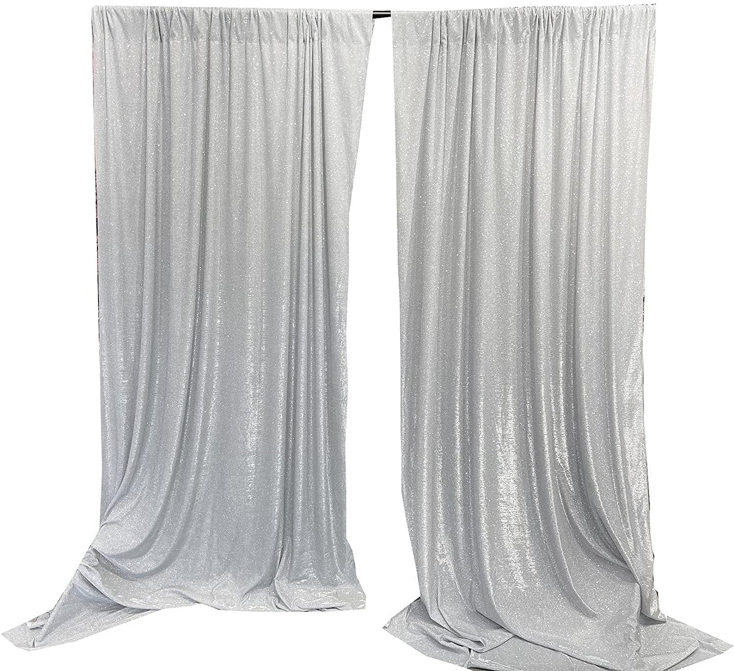 Full Covered Glitter Shimmer on Fabric Backdrop Drape - Curtain - Wedding Party Decoration (2 Panels Silver