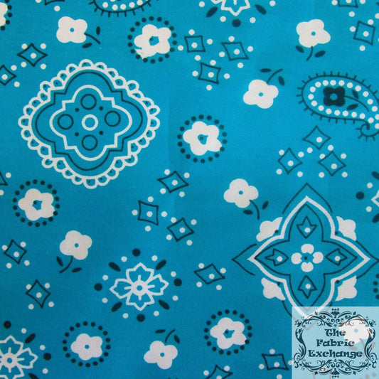 60" Wide Poly Cotton Print Bandanna Fabric by The Yard (Turquoise, by The Yard)