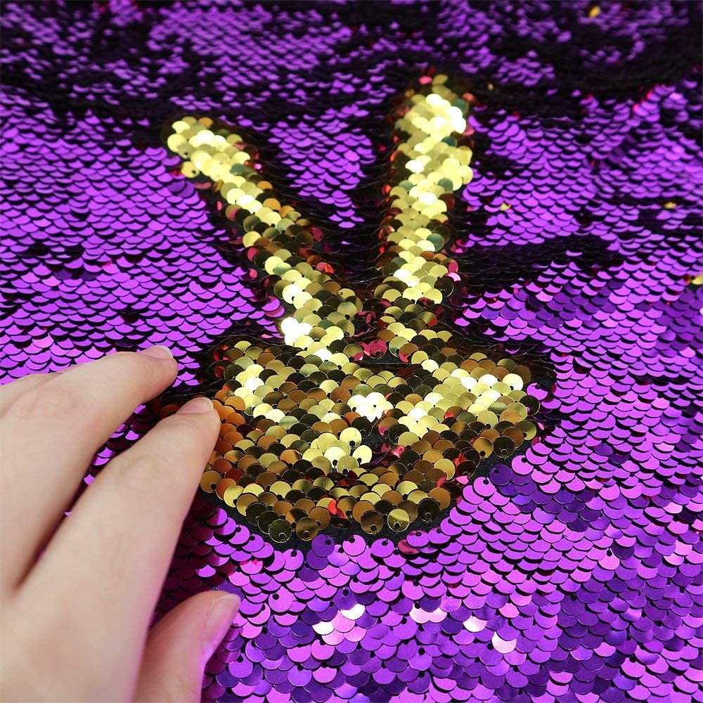 54" Wide Mermaid Flip Up Sequin Reversible Sparkly Fabric for Dress Clothing Making, Home Decor (Purple & Gold, by The Yard)
