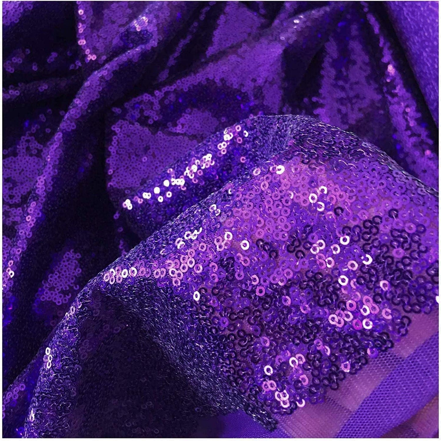 50" Wide Mini Glitz Disc Sequins Fabric (Purple, 1 Yard)