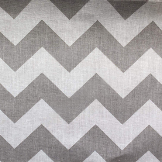 60" Wide by 1" Chevron Poly Cotton Fabric (White & Silver, by The Yard)