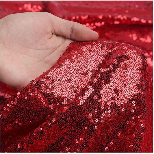 50" Wide Mini Glitz Disc Sequins Fabric (Red, 1 Yard)