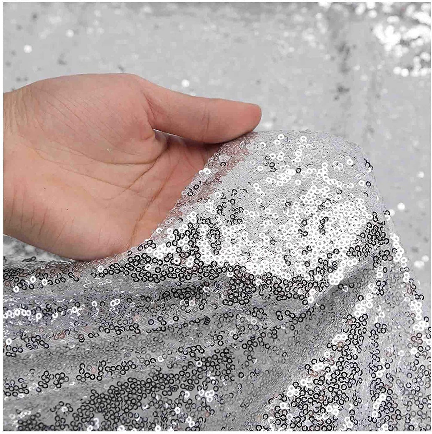 50" Wide Mini Glitz Disc Sequins Fabric (Silver, 1 Yard)