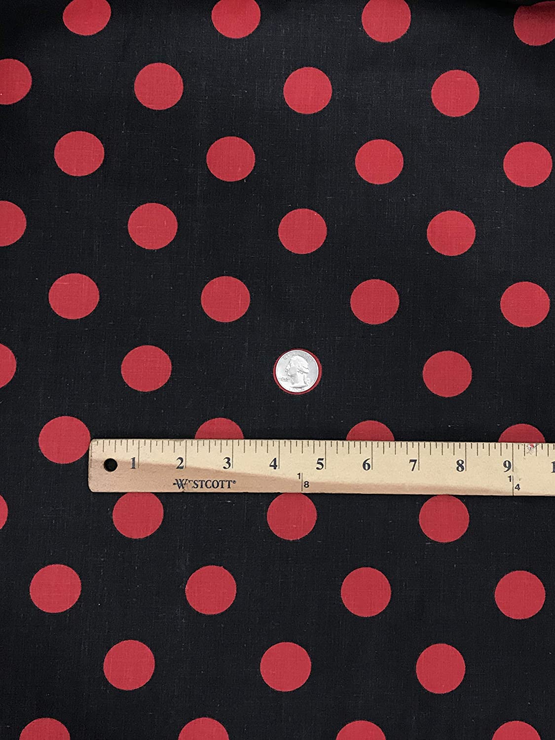 Big Polka Dots Poly Cotton Print Fabric by The Yard (Black/Red Dots)