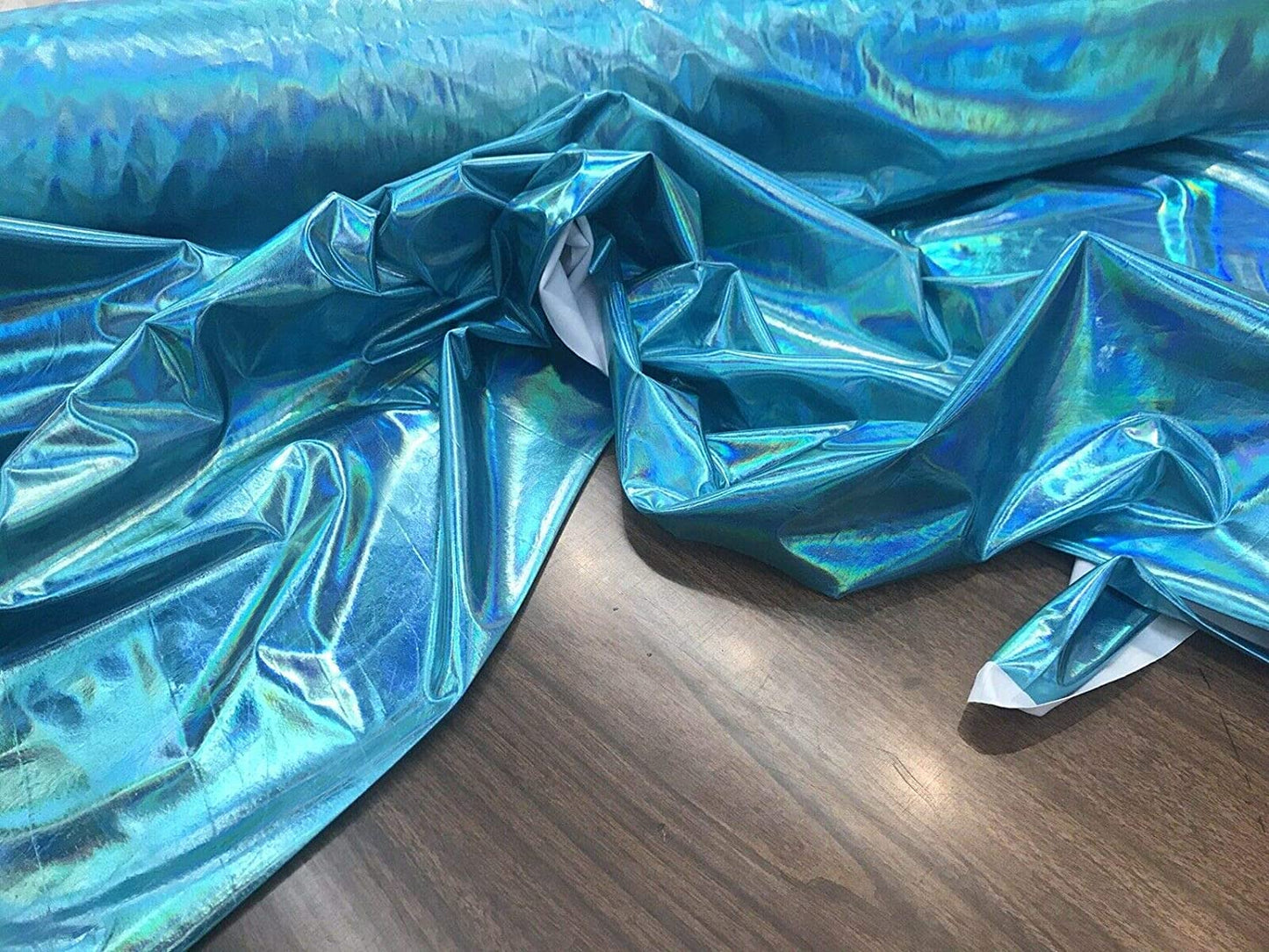 54" Wide Faux Leather Vinyl 4 Way Stretch Spandex Dance Wear Fabric by The Yard (Turquoise, REFRACTIVE Hologram)