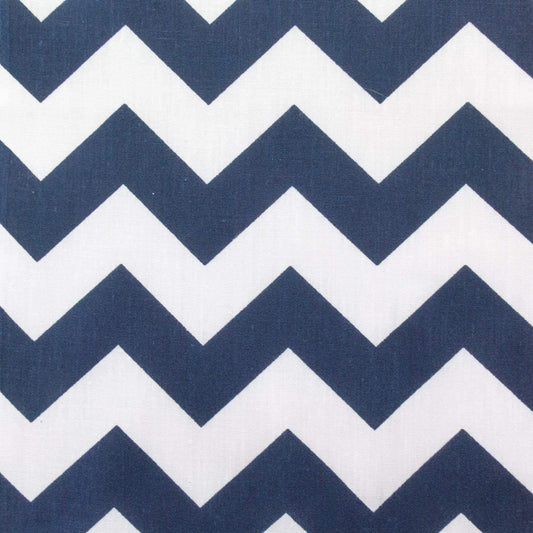 60" Wide by 1" Chevron Poly Cotton Fabric (White & Navy Blue, by The Yard)
