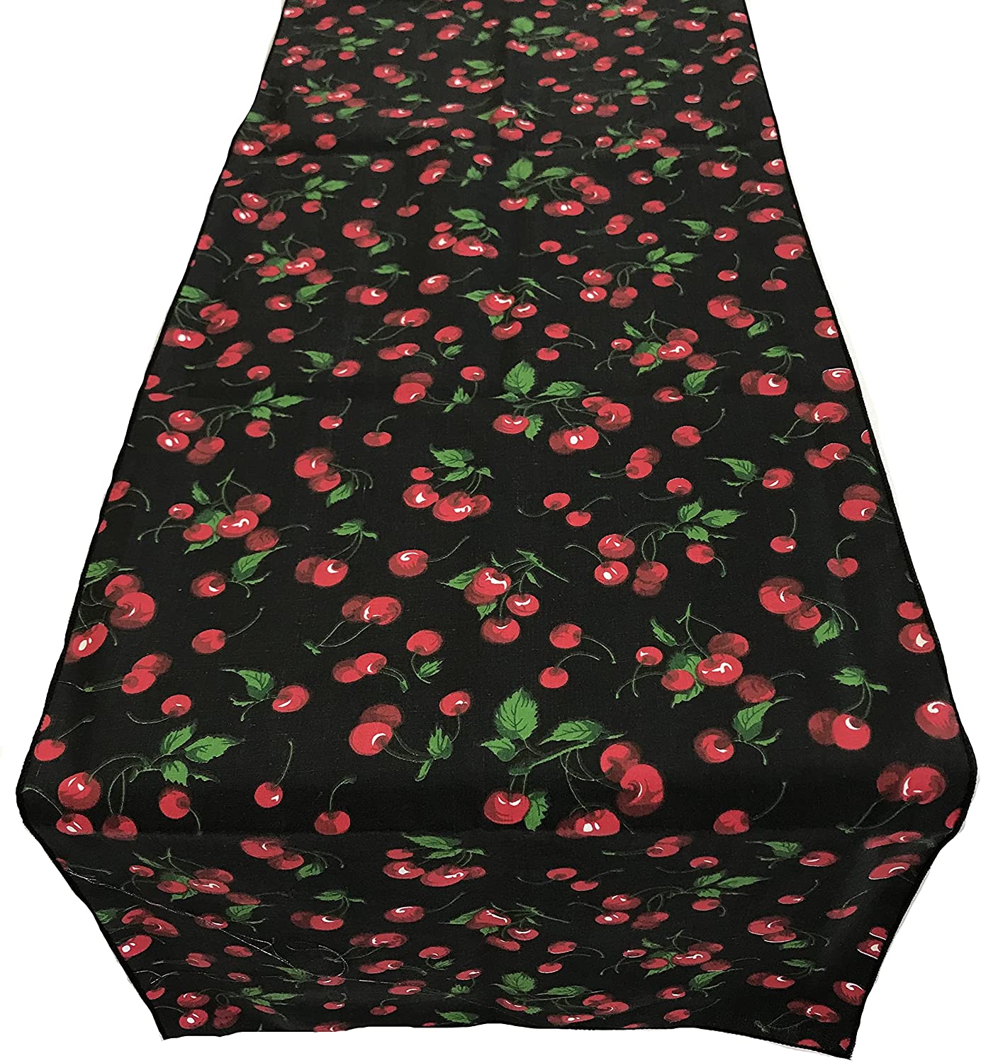 Cherry Print Poly Cotton Table Runner (Cherry on Black,