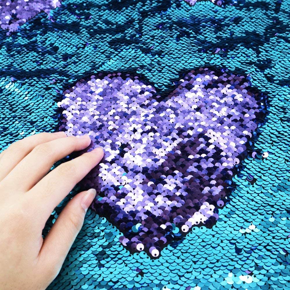 54" Wide Mermaid Flip Up Sequin Reversible Sparkly Fabric for Dress Clothing Making, Home Decor (Purple & Blue, by The Yard)