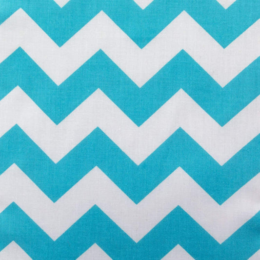 60" Wide by 1" Chevron Poly Cotton Fabric (White & Turquoise, by The Yard)