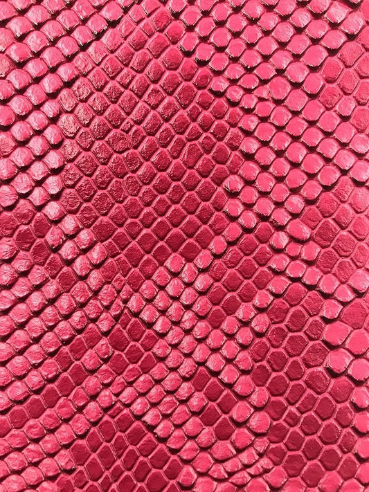 53/54" Wide Snake Fake Leather Upholstery, 3-D Viper Snake Skin Texture Faux Leather PVC Vinyl Fabric by The Yard. (1 Yard, Fuchsia)