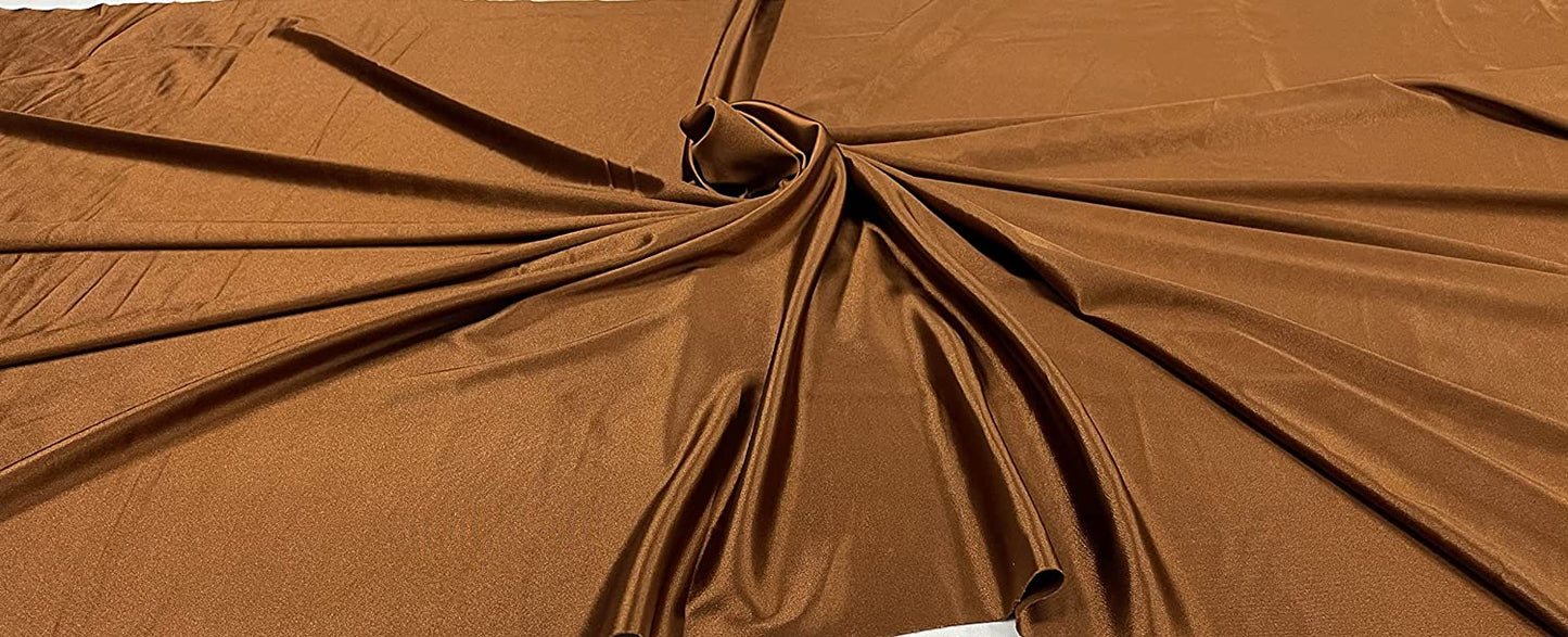 Deluxe Shiny Polyester Spandex Stretch Fabric (1 Yard, Brown)