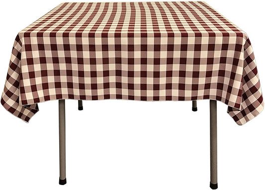 Gingham Checkered Square Tablecloth Burgundy and White