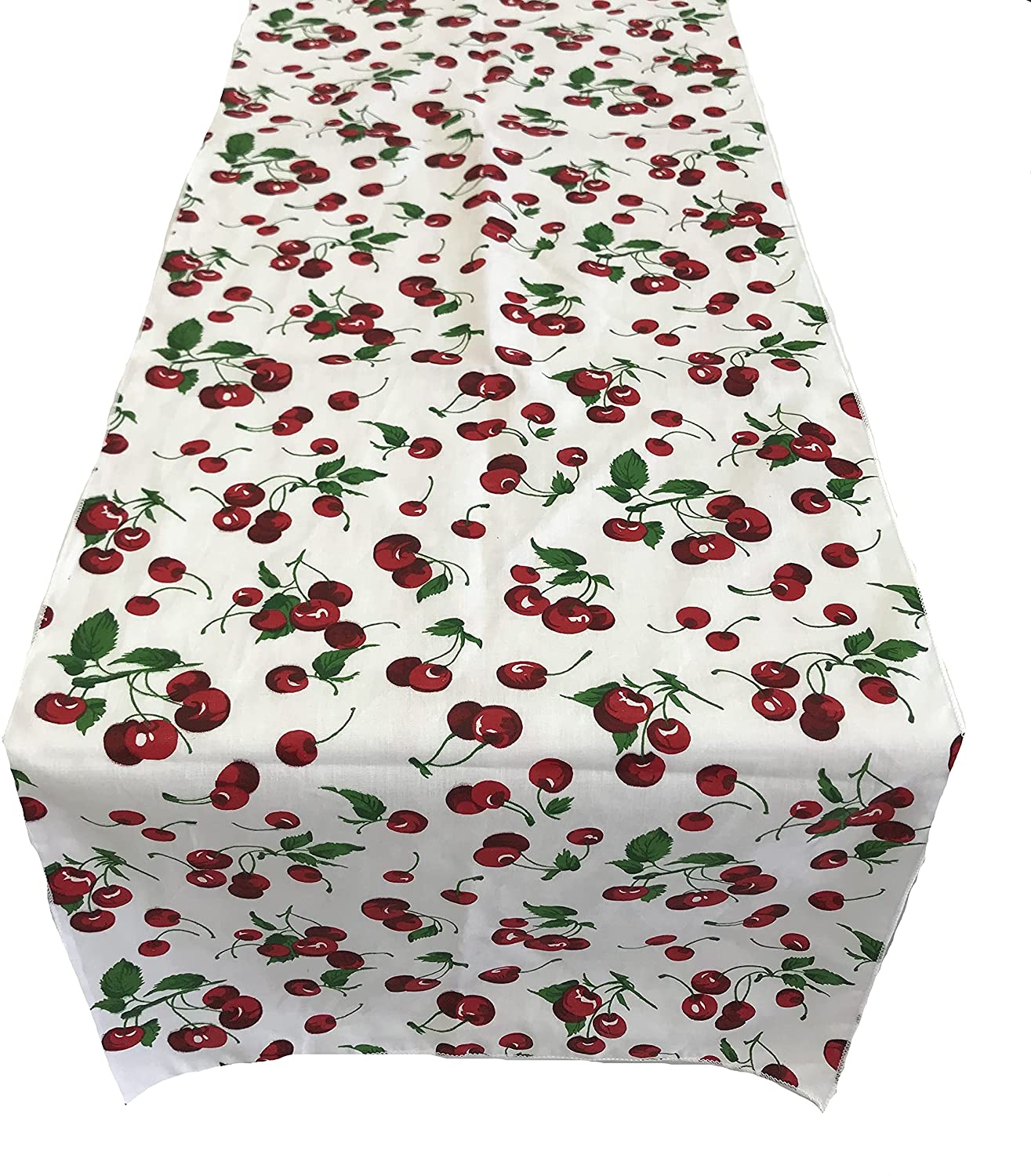 Cherry Print Poly Cotton Table Runner (Cherry on White,