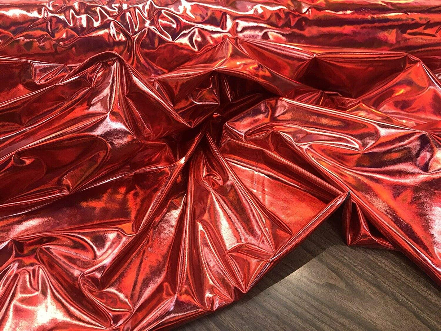 54" Wide Faux Leather Vinyl 4 Way Stretch Spandex Dance Wear Fabric by The Yard (Red, REFRACTIVE Hologram)