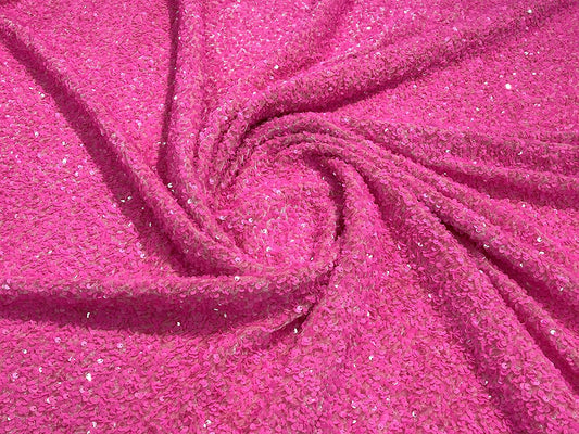Shiny 5mm Sequin On A 2 Way Stretch Velvet (1 Yard, Hot Pink)